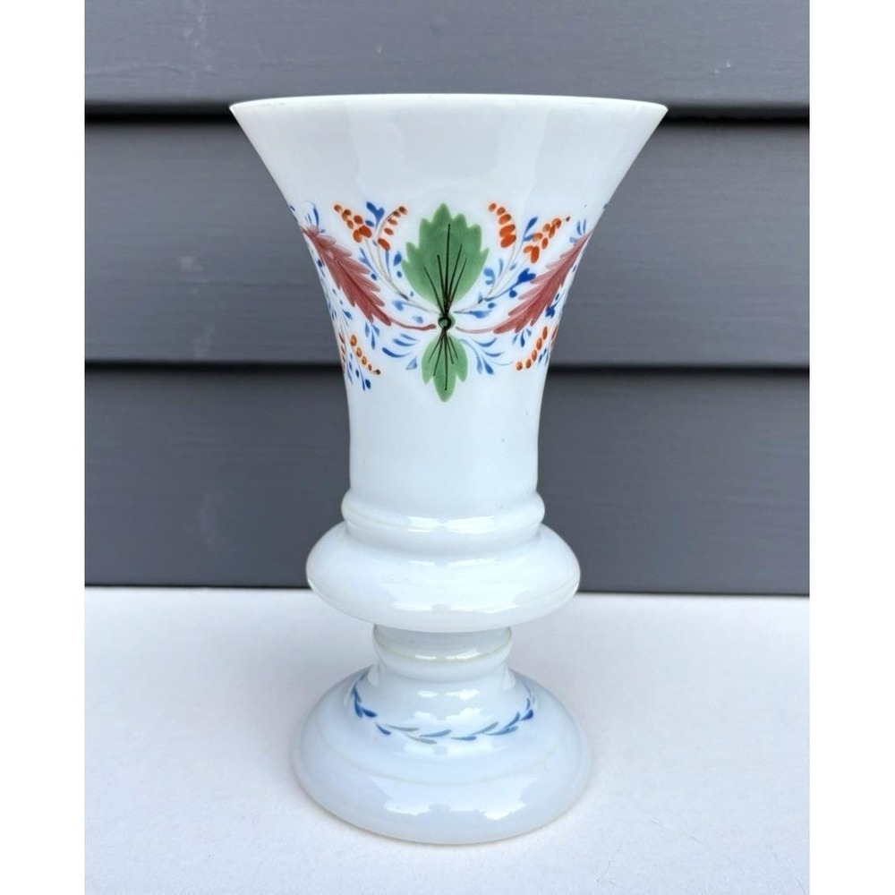 Antique Bristol opaline blown glass vase hand painted flowers EVC Victorian